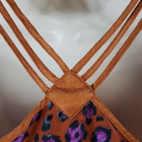 MINE Womens Size Small Orange Leopard Cross Back Spaghetti strap tank top EUC - Picture 2 of 6